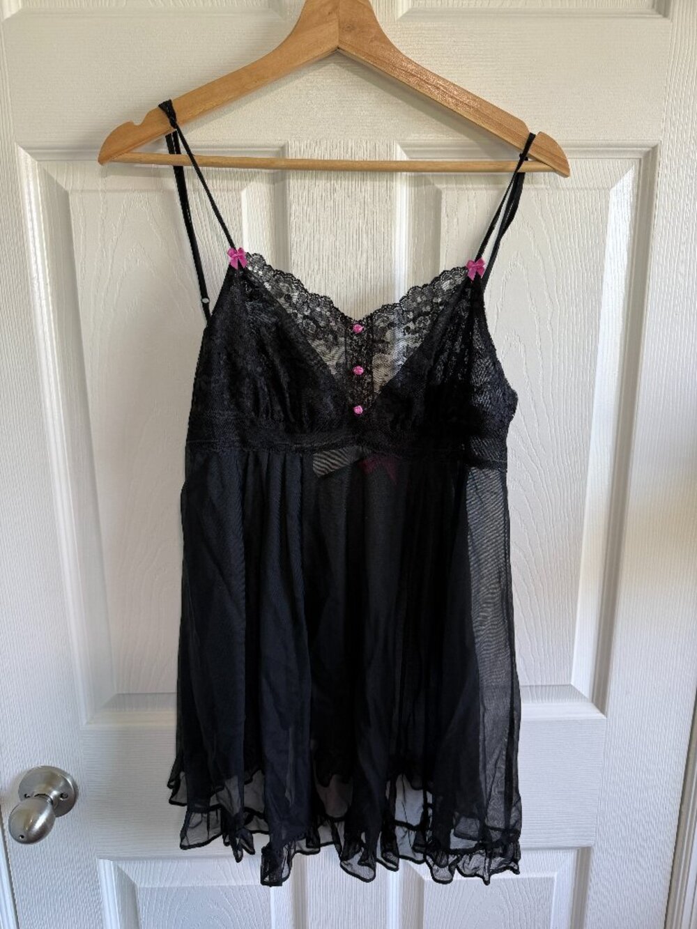 Vintage Betsey Johnson Black Lace BabyDoll style Lingerie Dress Y2K Size Medium